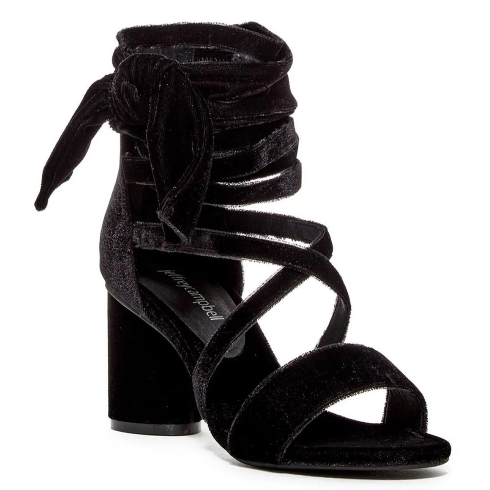 Jeffrey Campbell Faustino Black Velvet Heel Sandal Tie